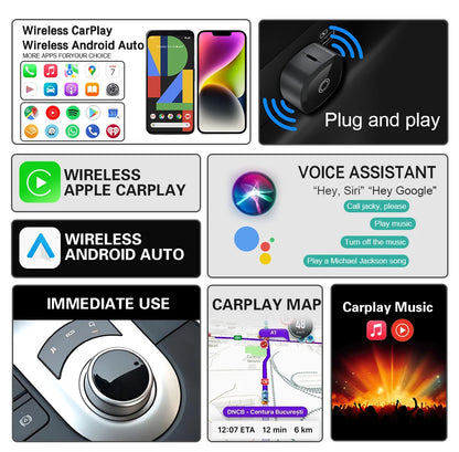XUDA 2in1 Wireless CarPlay Adapter Android Auto AI Smart Box Car Intelligent Systems For VW Toyota Nissan Honda Ford Benz