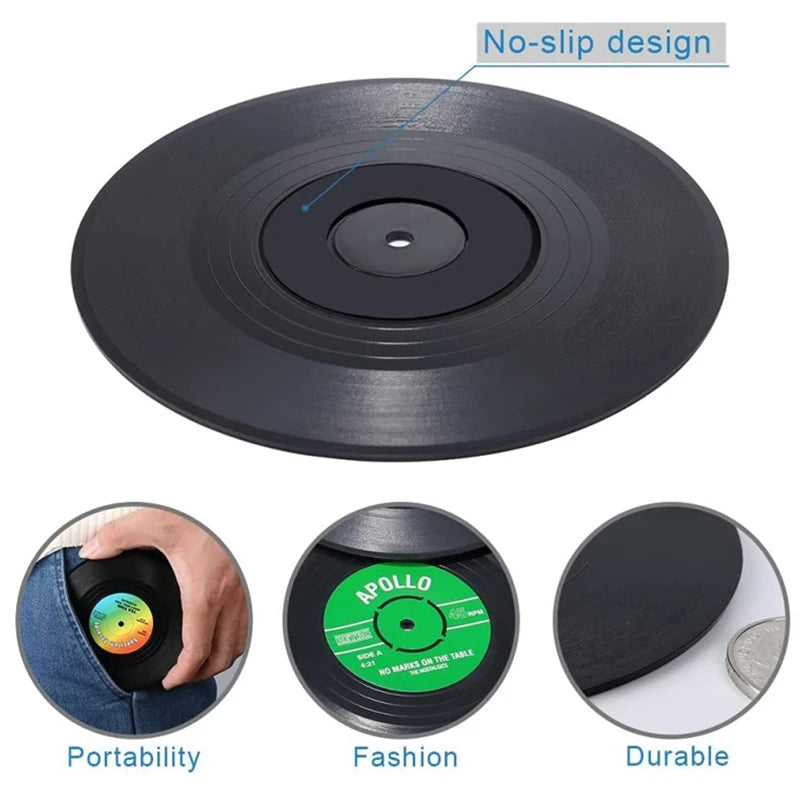 New 6/4/2PCS Retro Vinyl Record Cup Coaster Anti-slip Coffee Coasters Heat Resistant Music Drink Mug Mat Table Placemat Decor
