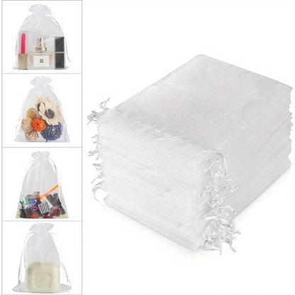 100PCS Organza Bags Random Mesh Organza Jewelry Bags Drawstring, Small Drawstring Favor Pouches Christmas Candy Wedding Birthday