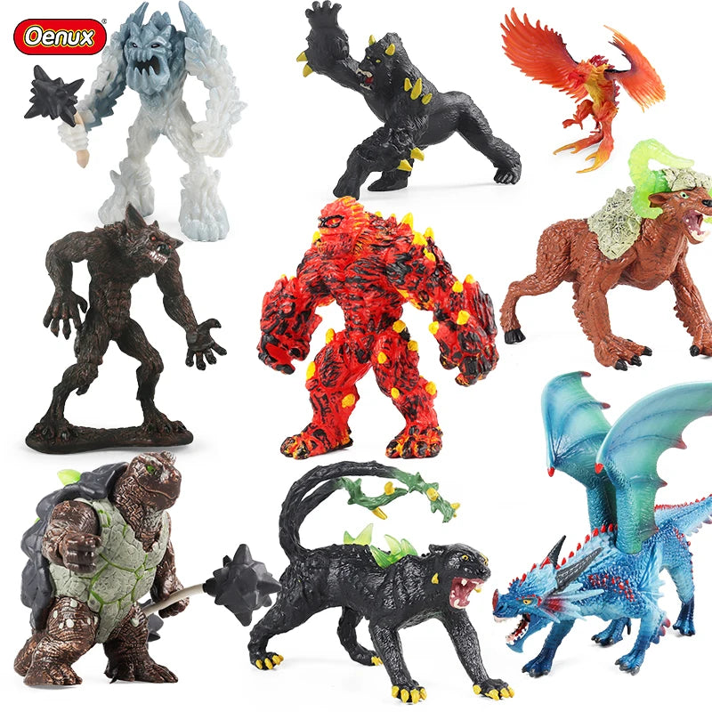 Oenux Simulation Dinosaur Dragon Turtles Fire Bull Orangutan Magma Golem Animal Model Action Figures Pvc Collection Kid Toy Gift