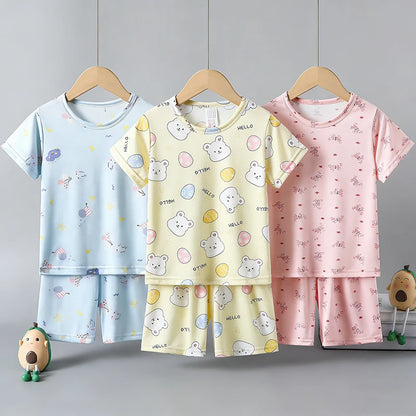 2-Piece Children's Summer Cute cartoon Printed Short-Sleeved Shorts Set for Boys and Girls Casual and Comfortable T-Shirt Shorts