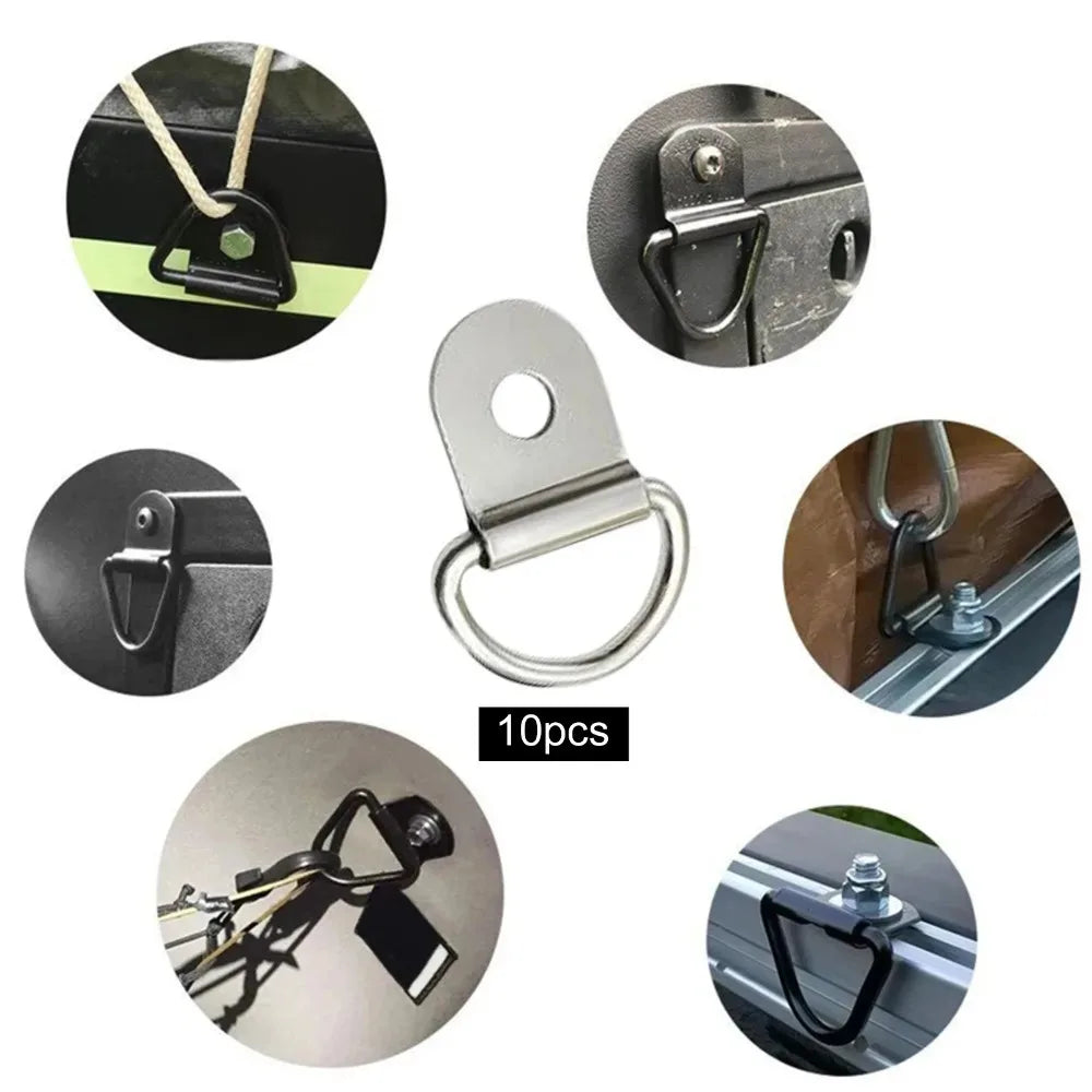 10Pcs D Rings Tie Down Anchors Ring Pull Hook Iron Lashing Ring Load Fit for For Car Truck Trailer RV Van Boat Cargo Accessories