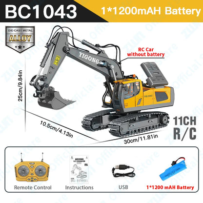 ZWN 2.4G Remote Control Excavator Dump Truck RC Model Car Toy Professional Alloy Plastic Simulation Construction Vehicle for Kid