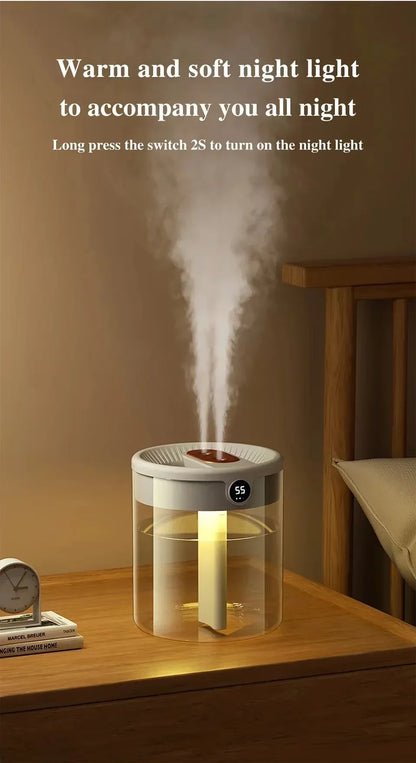 Dual Spray Humidifier USB Large Capacity Home 2L Quiet Bedroom LED Digital Display Night Light Office Desktop Mini Diffuser