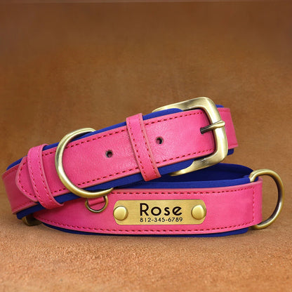 Personalized PU Leather Dog Collar Soft Padded Dog Collars Free Custom Pet ID Name Necklace for Small Medium Large Dogs Pitbull
