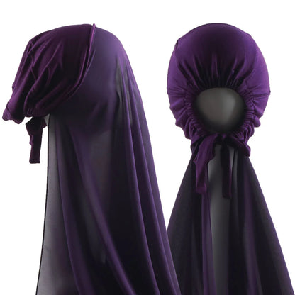 Muslim Instant Hijab Women Bonnet with Chiffon Shawl Head Scarf Cap Inner Headband Stretch Hijab Cover Headwrap Turbante