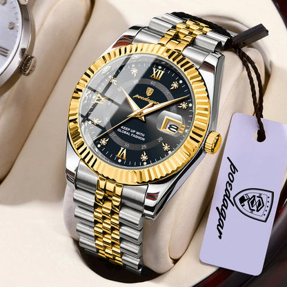 POEDAGAR Original Men Wristwatch Waterproof Luminous Date Business Man Clock Stainless Steel Quartz Military Men's Watches Reloj