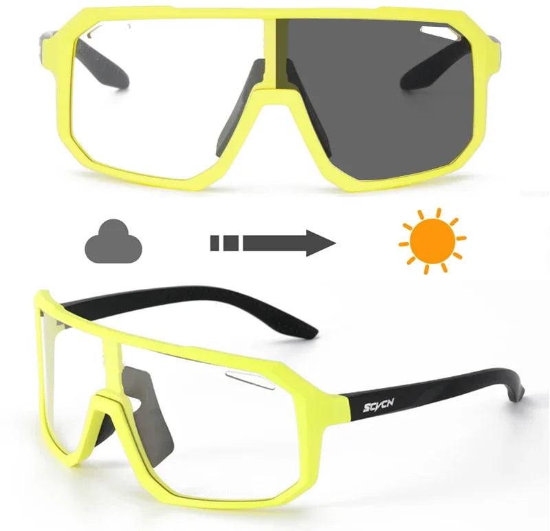SCVCN Men Bike Photochromic Glasses Cycling Sunglasses for Women Sports Running MTB Biking Eyewear Road Mountain Bicycle Goggle