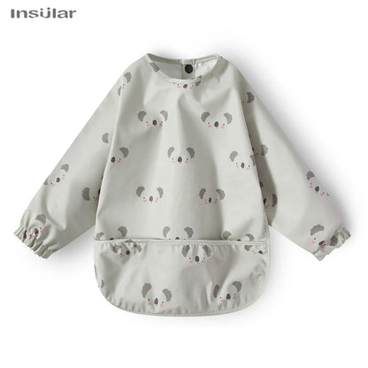 New Children Feeding Aprons Long Sleeve Baby Bib with Pocket Full Cover Baby Bibs with Pocket Waterproof Long Sleeve Bibs