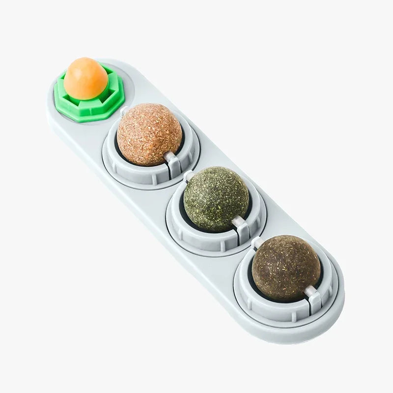 4 in 1 Rotating Catnip Silver Vine Ball Teeth Cleaning Acne Prevention Digestive Health Wall Stick on Toy Edible Safe Material