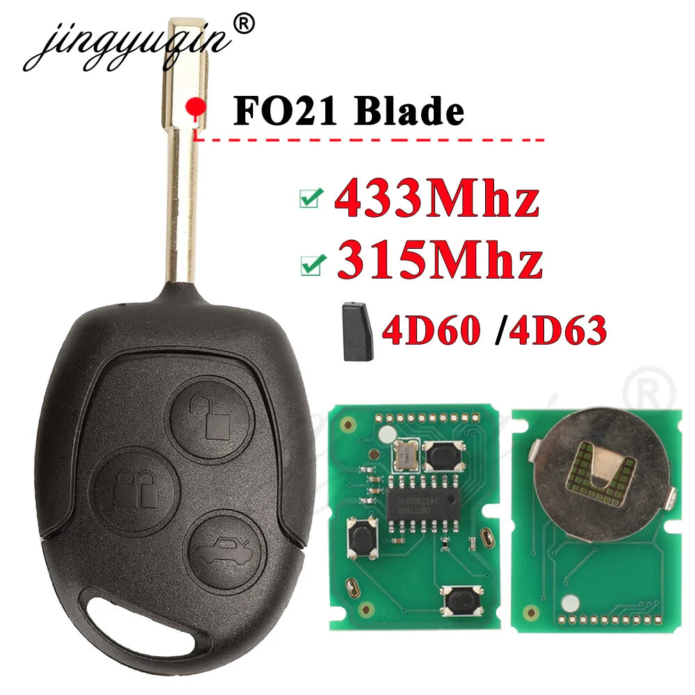 jingyuqin 3 Buttons Remote Key Fob 315Mhz 433MHz 4D60 ID63 Chip For Ford Mondeo Focus Fusion Fiesta Galaxy Transit Full Car Key