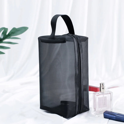 1PC Travel Black Mesh Cosmetic Bag Zipper Makeup Bag For Women Wash Toiletry Bag Makeup Organizer Portable Storage Pouch