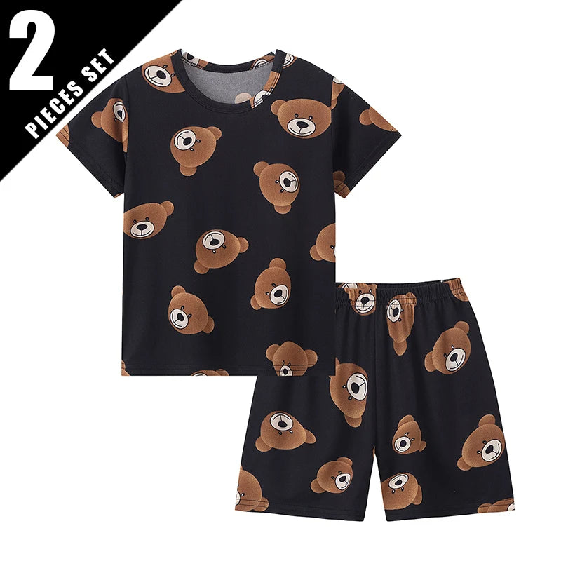 2-Pcs Children's Casual Cute Home Service Suit Boy Casual Joker Bear Print Short Sleeve Girl Comfortable Joker Sweet Shorts Suit