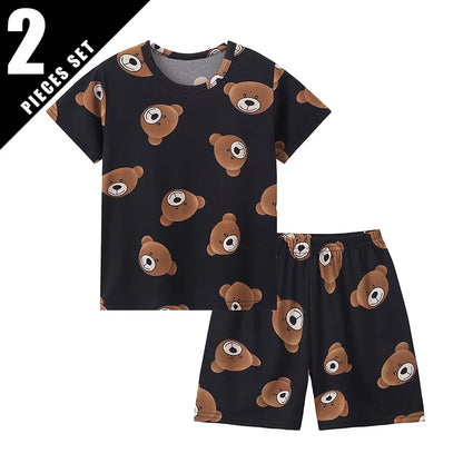 2-Pcs Children's Casual Cute Home Service Suit Boy Casual Joker Bear Print Short Sleeve Girl Comfortable Joker Sweet Shorts Suit