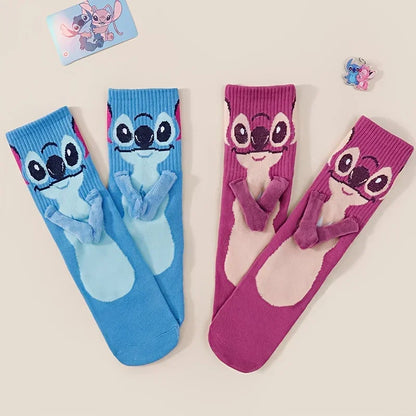 Disney Stitch hand in hand sock sock female Japanese cartoon cartoon tube stack sock cute children Christmas sock gift