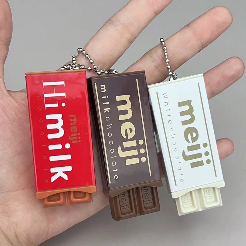 Hot Japanese Style Simulated Meiji Chocolate Fidget Toy Bendable Snap Stress Relief Keychain Pendant Creative Gift S