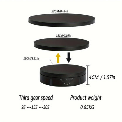 3 Speeds Electric Rotating Display Stand Mirror 360 Degree Turntable Jewelry Holder Battery/USB Power for Photography Shooting