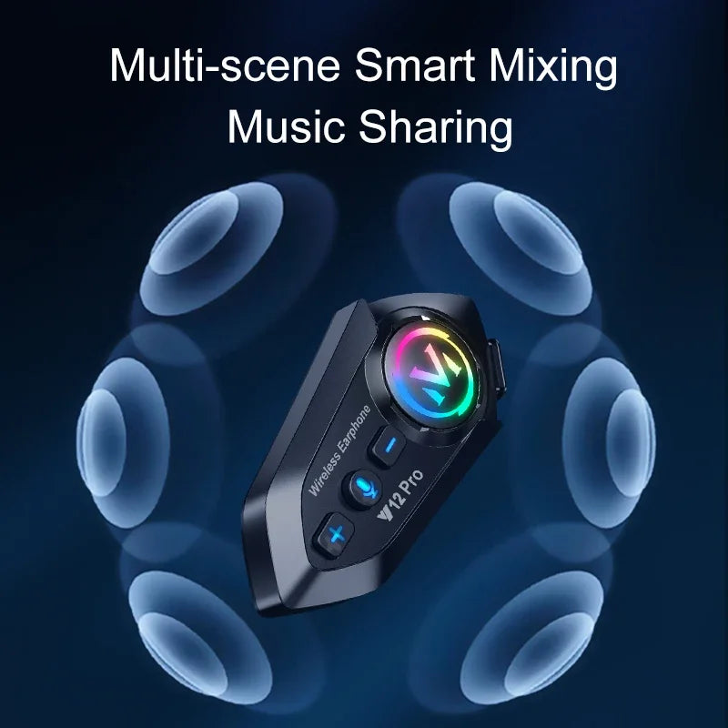 Y12 Pro Dual Mic Motorcycle Helmet Intercom Headset Wireless Hands-free Call Waterproof Music Player Speaker FM Radio Earphone