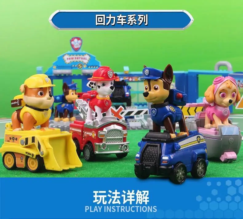 4PCS/SET Genuine Paw Patrol Vehicle Chase Skye Marshall Rubble Pull Back Cars Playset Action Figure Children Toys Birthday Gifts