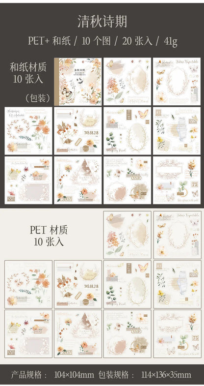 Yoofun 20pcs/lot PET + Washi Paper Aesthetic Flower Stickers Gift Card Journal Scrapbooking Diary Decoration Stationery Labels