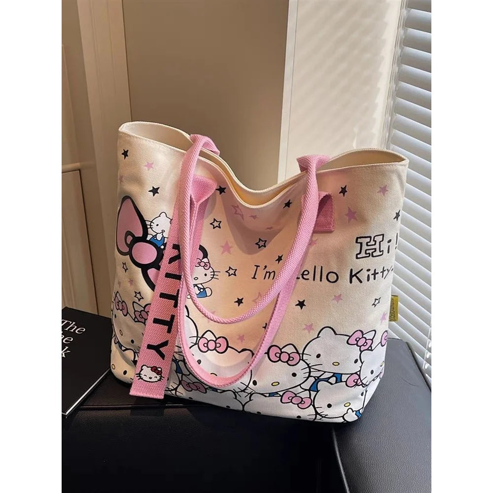Sanrio Hello Kitty Canvas Shoulder Bag, Large Capacity Storage Bag, Casual Handbag, Multifunctional Birthday Surprise Gift