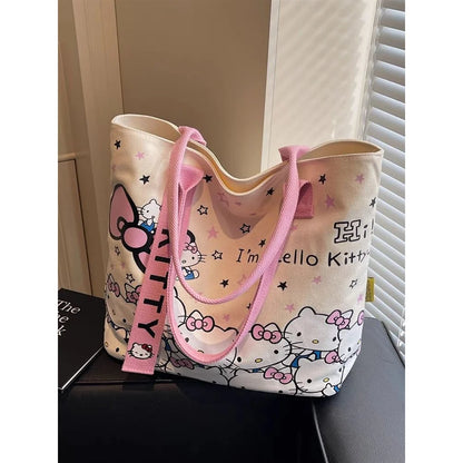 Sanrio Hello Kitty Canvas Shoulder Bag, Large Capacity Storage Bag, Casual Handbag, Multifunctional Birthday Surprise Gift