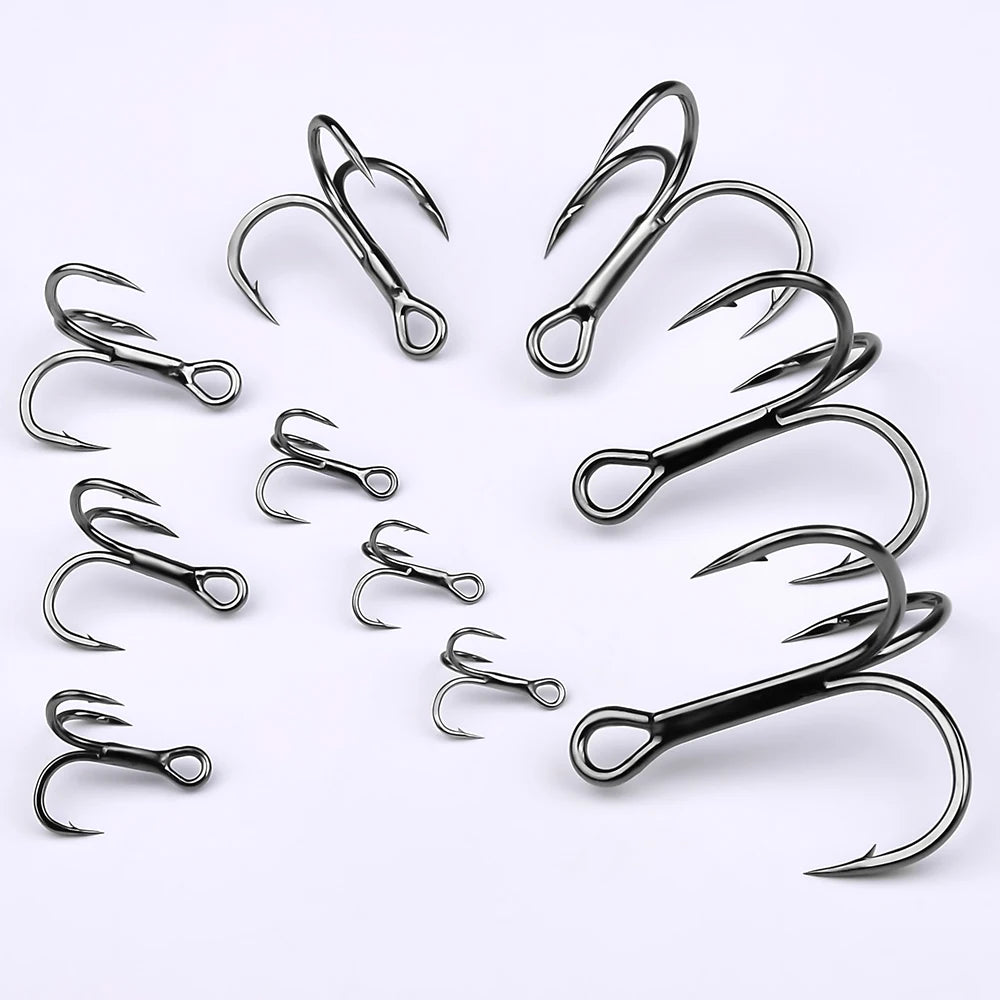 20pcs High Carbon Treble Hooks - Super Sharp, Solid Size 1#-14# Triple Barbed Steel Fishing Lure - Jigging Fishing Hook
