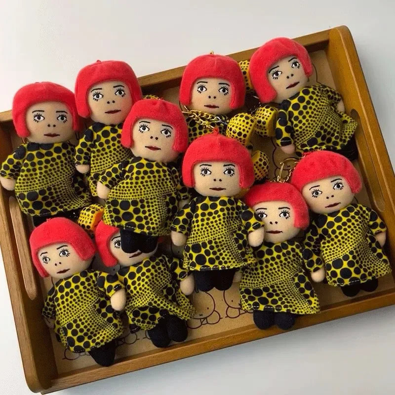 10cm New Yayoi Kusama humanoid Polka-dot No face Man keychain bag hanging decoration plush toy pendant