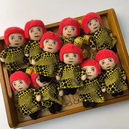 10cm New Yayoi Kusama humanoid Polka-dot No face Man keychain bag hanging decoration plush toy pendant