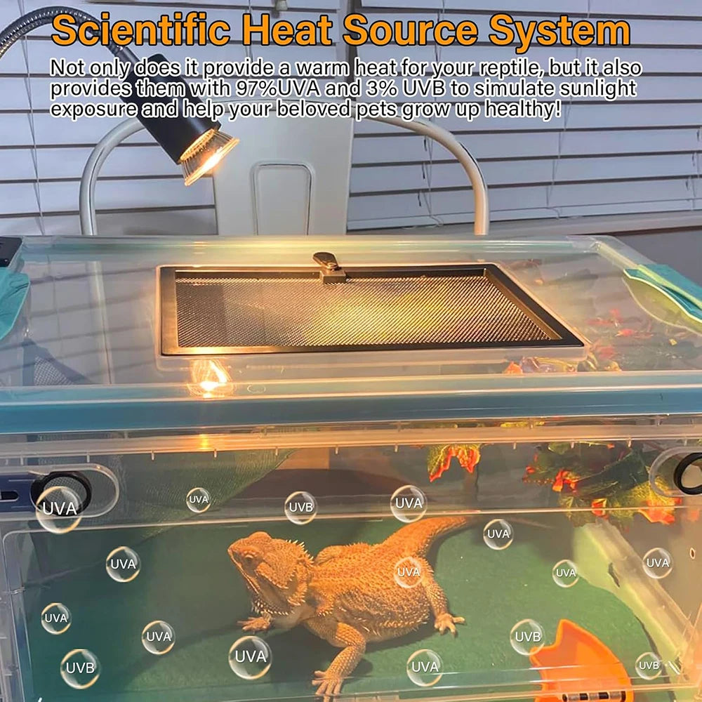 Reptile Heat Lamp 50W UVA UVB Light Rotatable Basking Spot Light Simulated Sunlight For Turtle Lizard Dimmable Heating Lamp
