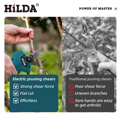 HILDA Brushless Electric Pruning Shears Cordless Fruit Tree Branches Scissors Power Tool For Makita 18V Battery