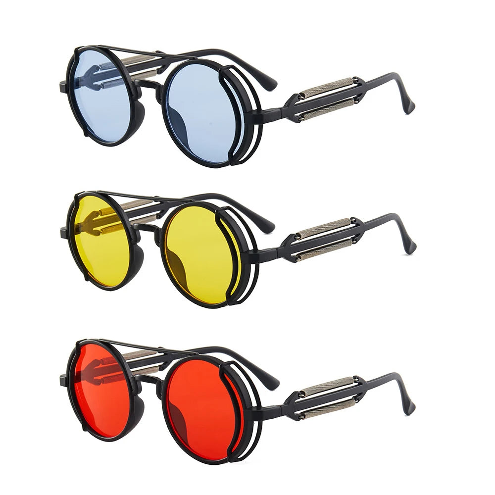 3 Pcs/Set Classic Gothic Steampunk Sunglasses Luxury Brand Designer High Quality Men and Women Retro Round Pc Frame Sunglasses