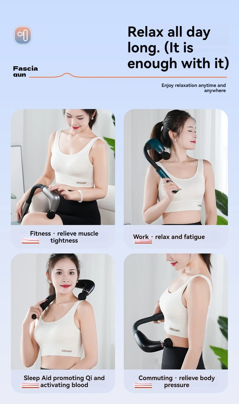 Portable Fascial Massage Gun Electric Percussion Pistol Massager Body Relaxation With LED Touch Screen 4Replaceable Massage Head