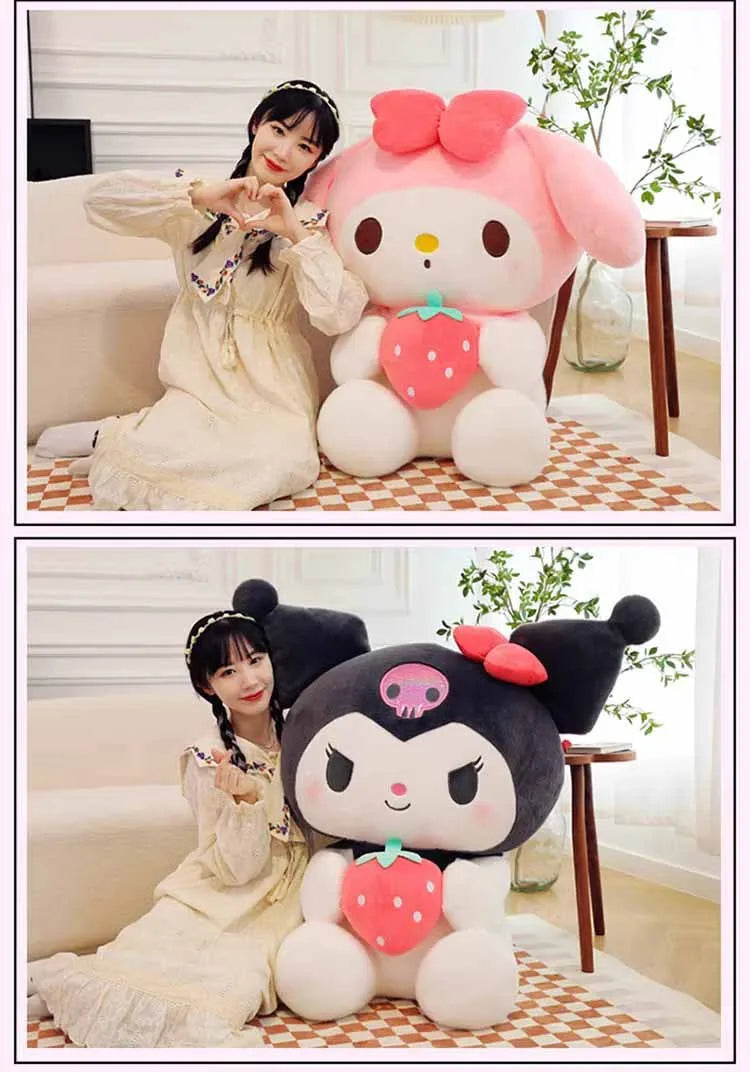 25cm Sanrio Strawberry Kuromi Pillow Plush Toy Soft Stuffed Animal Strawberry Melody Figure Doll Gift For Girl Birthday Gifts