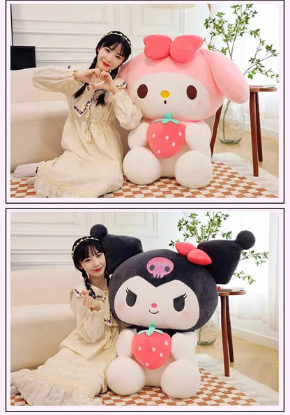 25cm Sanrio Strawberry Kuromi Pillow Plush Toy Soft Stuffed Animal Strawberry Melody Figure Doll Gift For Girl Birthday Gifts