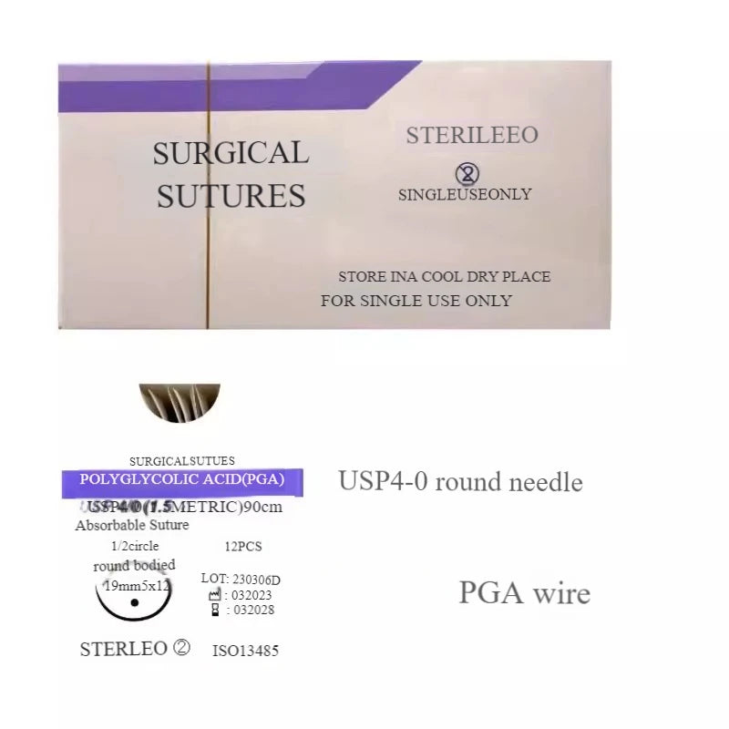 Veterinary absorbable suture, polyglycolic suture 3-0  (0/2-0/3-0/4-0 medical suture) (12 pcs/90cm round suture/reverse suture)