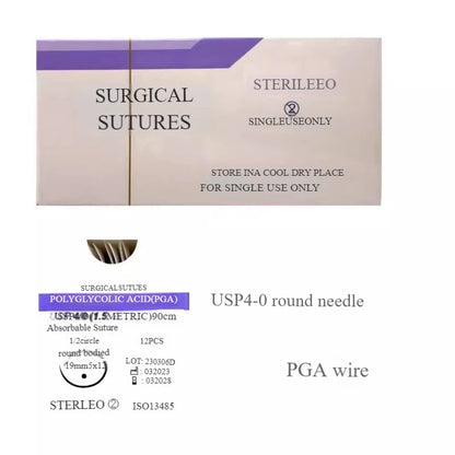 Veterinary absorbable suture, polyglycolic suture 3-0  (0/2-0/3-0/4-0 medical suture) (12 pcs/90cm round suture/reverse suture)