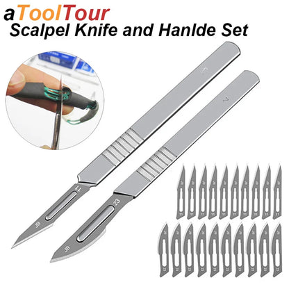 11 23 Scalpel Blade Set Metal Handle Stationery Steel Precision Craft Knife Cutter Wood Carve Stencil Box Open DIY Surgical Tool