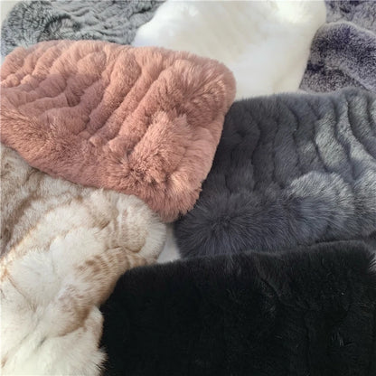 Women Handmade Stretch 100% Real Rabbit Fur Scarf Knit Genuine Rex Rabbit Fur Headbands Girls Natural Rabbit Fur Ring Scarves