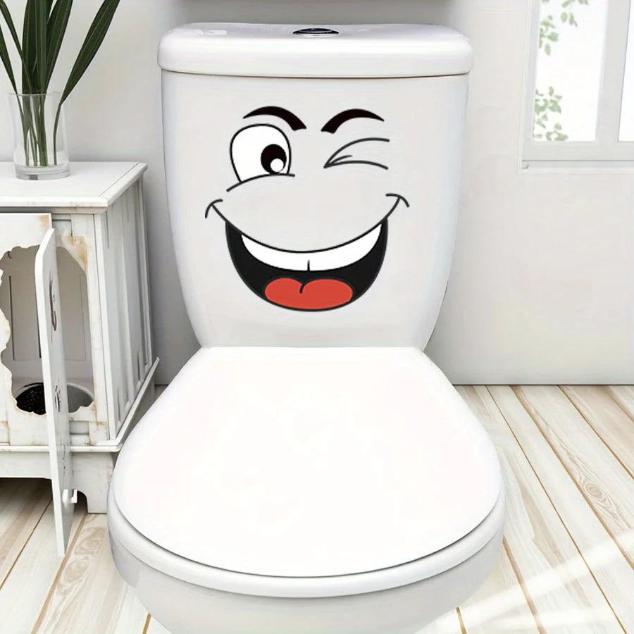 4 sheets/Set Cartoon Face Stickers,Self-Adhesive, Plastic Surface Compatible,Home Decoration Suitable for Trash Can, oilet Decor