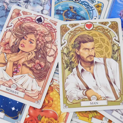 Romantic Lenormand Oracle Cards 10.2*7.2cm English Vision Art Nouveau Floral Motifs 37 Pcs Deck 4*2.8inch For Party, Board Games
