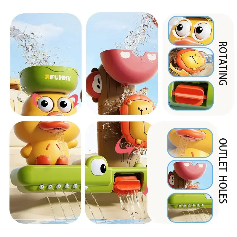 2025 Baby Bath Toy Play Water in Duck/Flower Shape Lion Waterwheel Children Fun in Shower Bathtub with Suction Cup in Kid Gift