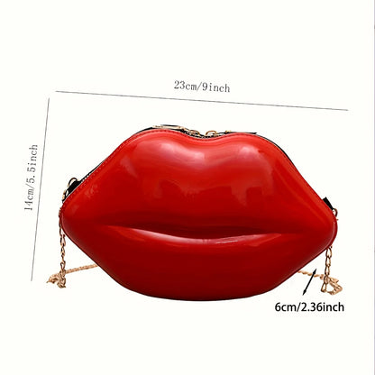 1pc Niche Red Lip Shaped Chain Bag, Novelty Mini Shoulder Bag, Women's Stylish Zipper Bag