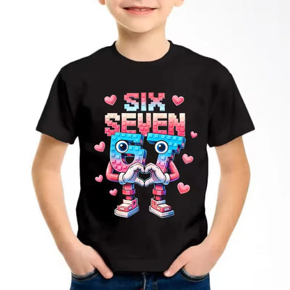 Funny Six Seven Italian Brainrot 67 Number Graphic Print T-Shirt Boy/Girl Summer Short Sleeved Kids Loose Comfortable Tshirt Top