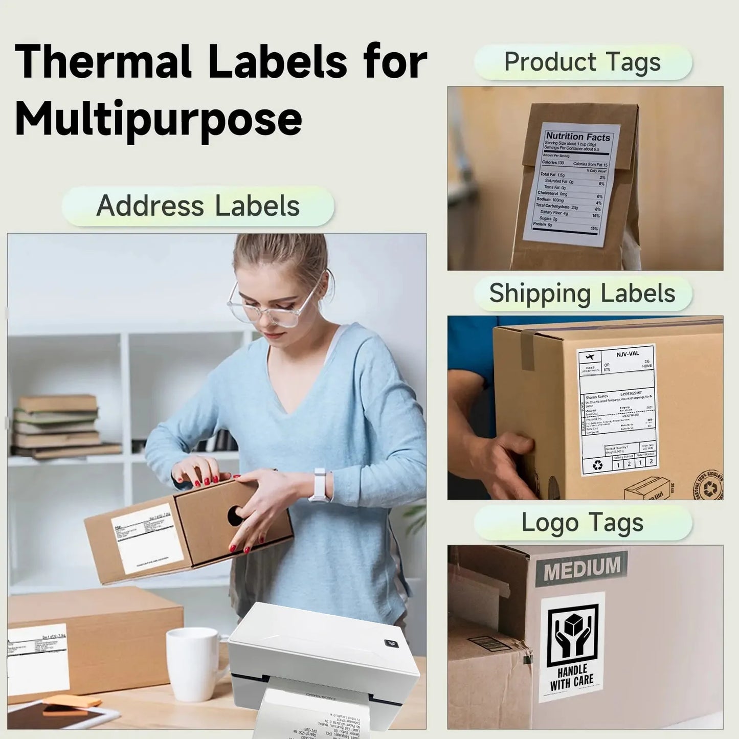 4x6 Inch Direct Thermal Labels 500 Labels Per Stacked - Strong Adhesive, Labels Resistant to Water & Grease For Shipping Label