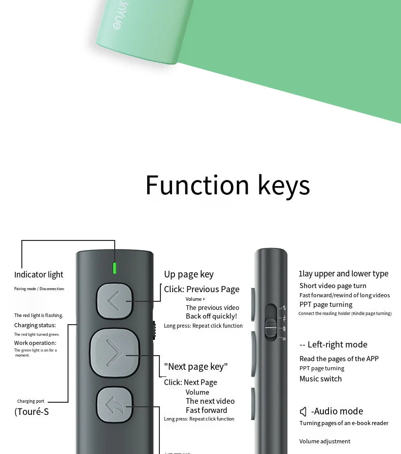 BT Page Turner, e-book reader, smartphone Bluetooth remote control, support for sliding short videos, Android/iOS mobile phones