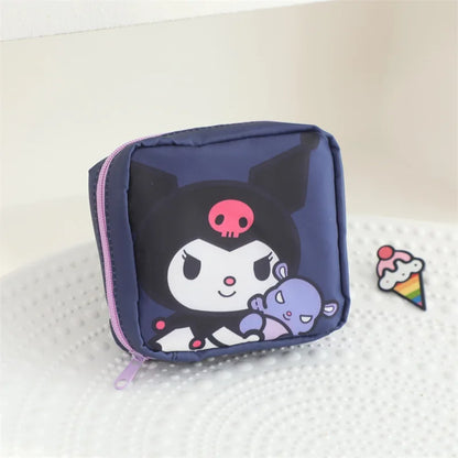 Hello Kitty Kuromi Menstrual Bag Cute Girly Cinnamoroll Hangyodon Pochacco Capacity Sanitary Napkin Storage Bag