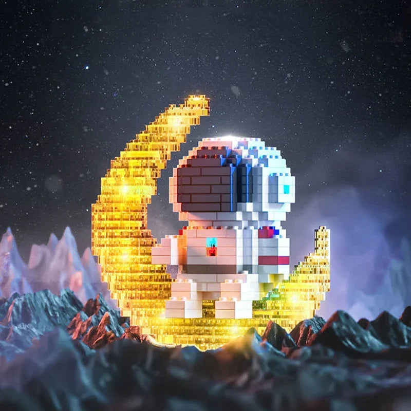 Knew built Luminous Astronaut Moon Micro brick Building Blocks Set Educational Toys LED Light Technology Bricks for Adults