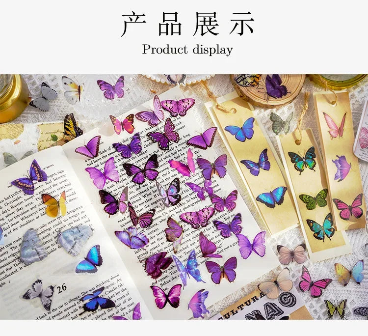 Journamm 40pcs/pack Butterfly Series Stickers Art Collage Junk Journal DIY Scrapbooking PET Waterproof Craft Aesthetics Stickers