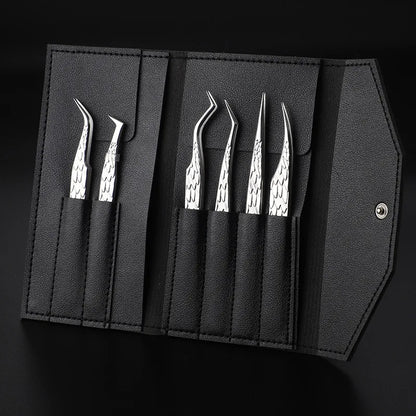 6PCS False Eyelash Tweezers Set For Fake Fan Lashes Extensions Planting Eyebrow Clip Eyelashes Tongs Makeup Nail Tools Kit